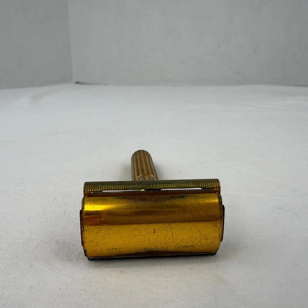 Vintage Gillette Gold Safety Razor Made in USA Knurled Handle Collectible